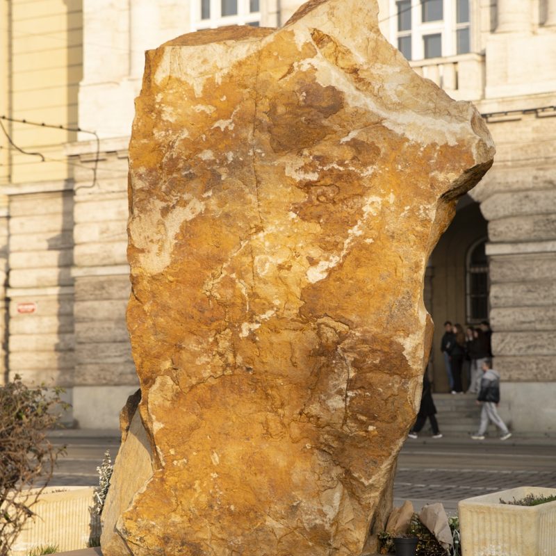 Kamenný pomník umístěný před budovou Filozofické fakulty UK jako pietní místo k uctění památky obětí.